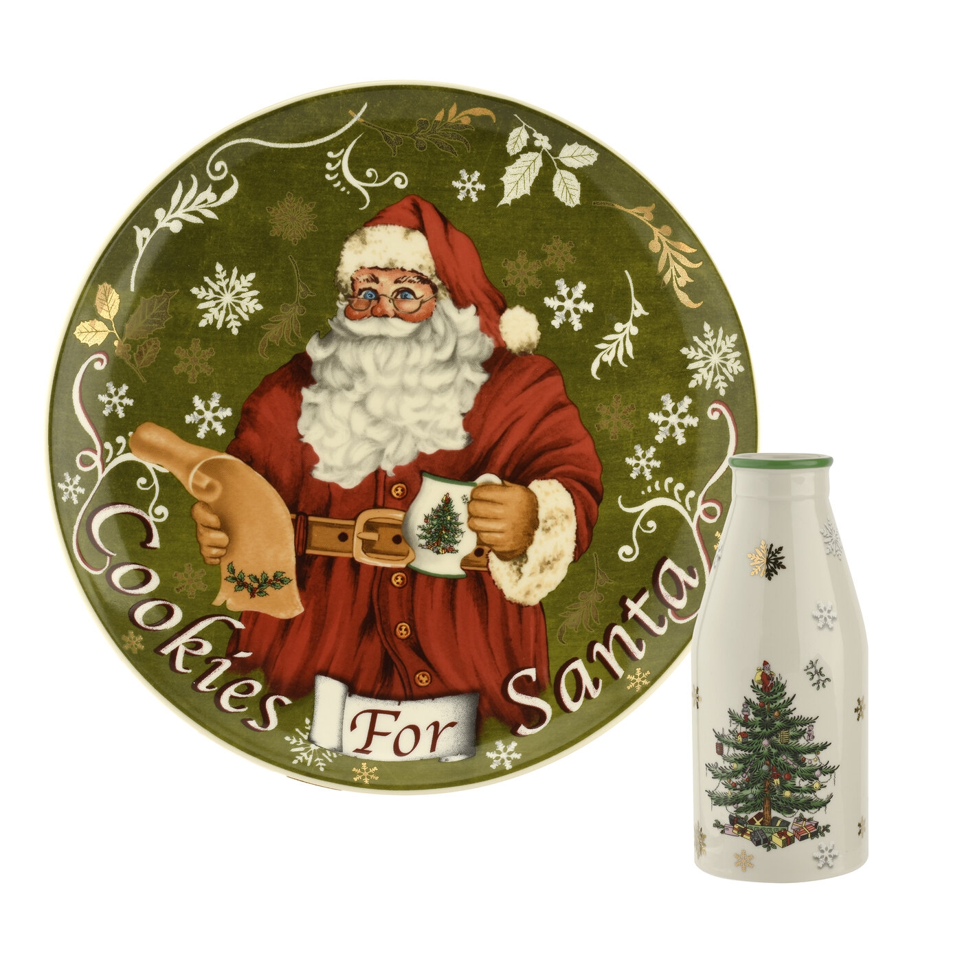 Christmas Tree Santa Plate & Milk Bottle Set image number null