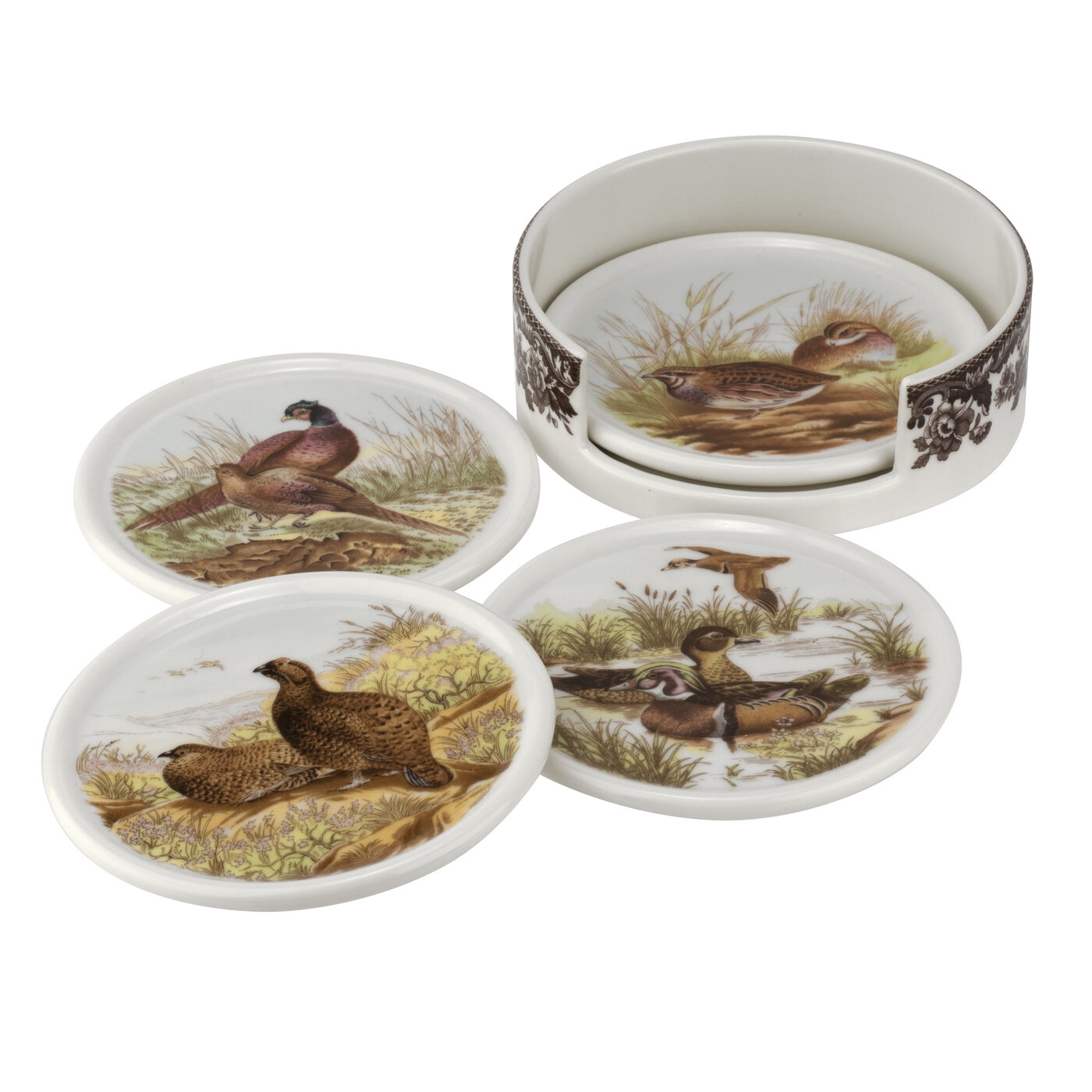Spode Woodland 4 Piece Ceramic Coasters with Holder image number null