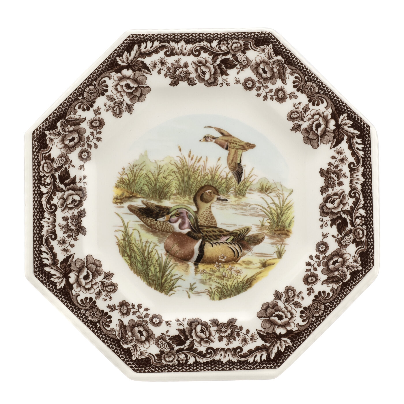 Spode Woodland Octagonal Plate 9.5 Inch (Wood Duck) image number null