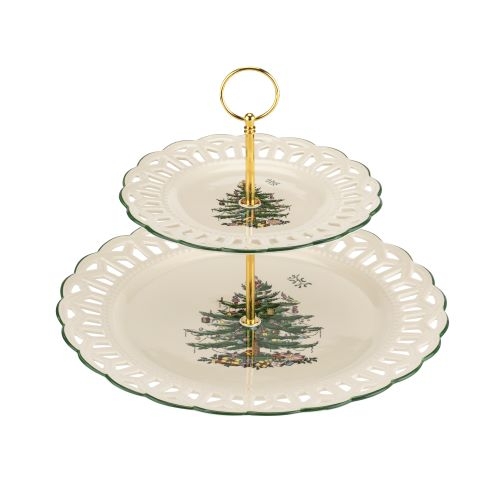 Spode Christmas Tree Pierced Two Tier Cake Stand Spode