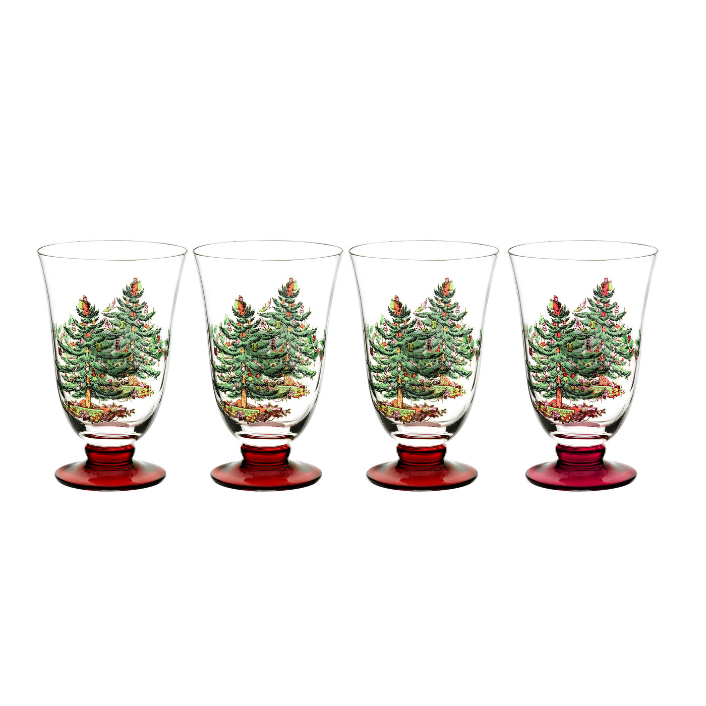 Spode Christmas Tree Set of 4 RedStem Footed All Purpose Glasses Spode
