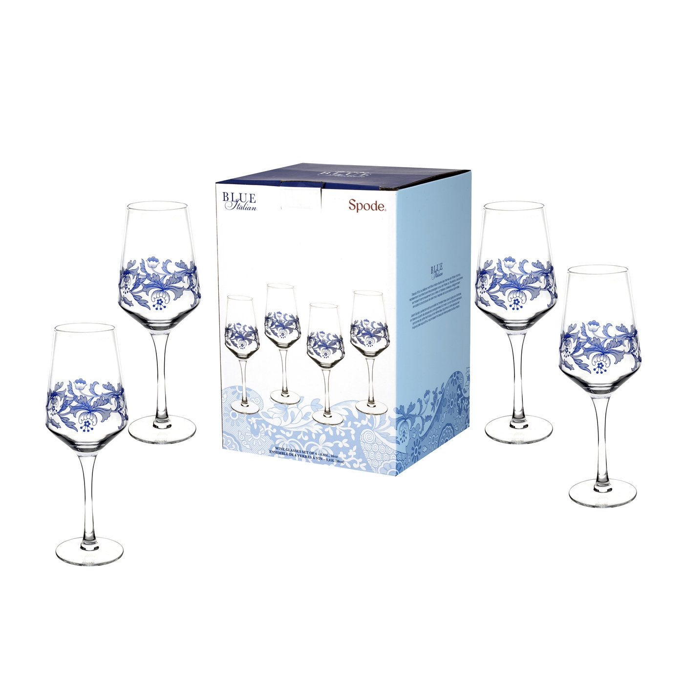 Spode Blue Italian Set of 4 Wine Glasses image number null