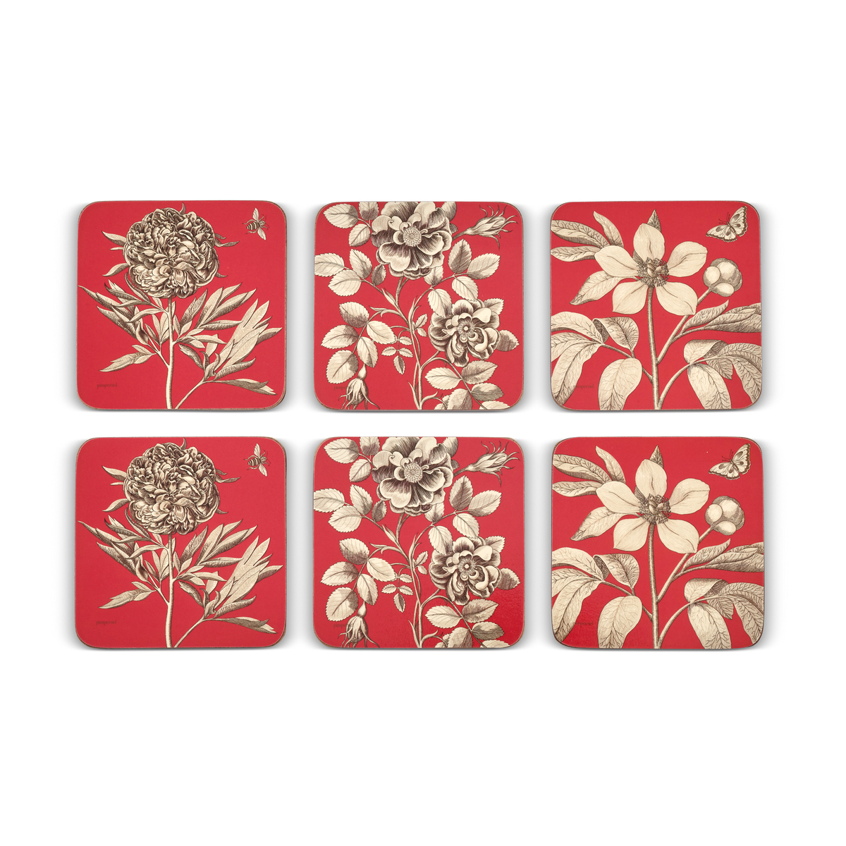 Sanderson Etchings and Roses Red Coasters Set of 6 image number null