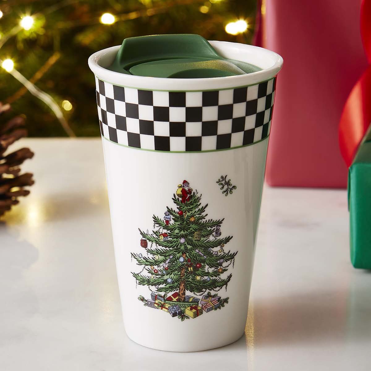 Christmas Tree Black & White Travel Mug image number null