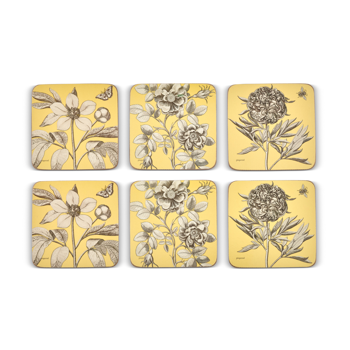 Sanderson Etchings and Roses Yellow Coasters Set of 6 image number null