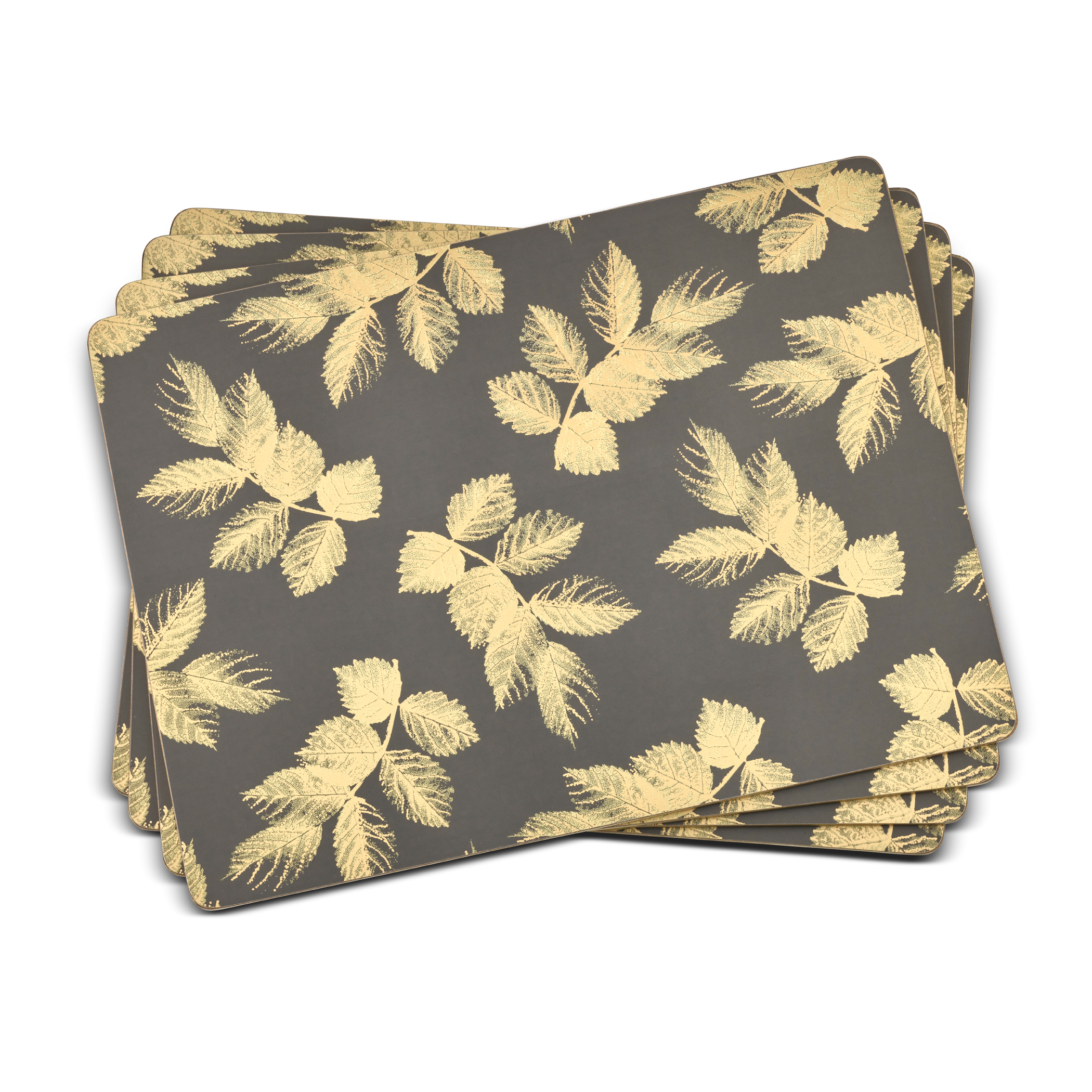 Sara Miller London Etched Leaves Large Placemats Set of 4 Dark Grey image number null